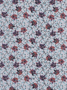 European Red and Angel Blue Floral and Feathered Cotton Poplin European Red and Angel Blue Floral and Feathered Cotton Poplin