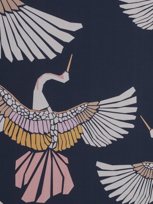 European Navy and Pink Geometric Crane Cotton Poplin European Navy and Pink Geometric Crane Cotton Poplin