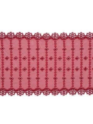 Red Embroidered and Eyelet Mesh with Finished Edges – 7.75″ Red Embroidered and Eyelet Mesh with Finished Edges – 7.75″