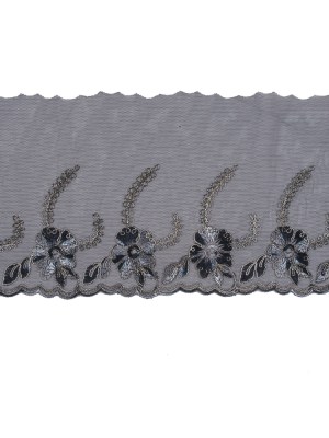 Black and Metallic Gold Embroidered Mesh with a Scalloped Edge – 7″ Black and Metallic Gold Embroidered Mesh with a Scalloped Edge – 7″