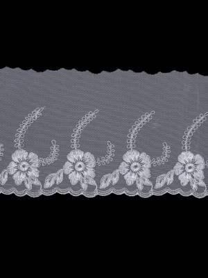 White and Metallic Silver Embroidered Mesh with a Scalloped Edge – 7″ White and Metallic Silver Embroidered Mesh with a Scalloped Edge – 7″