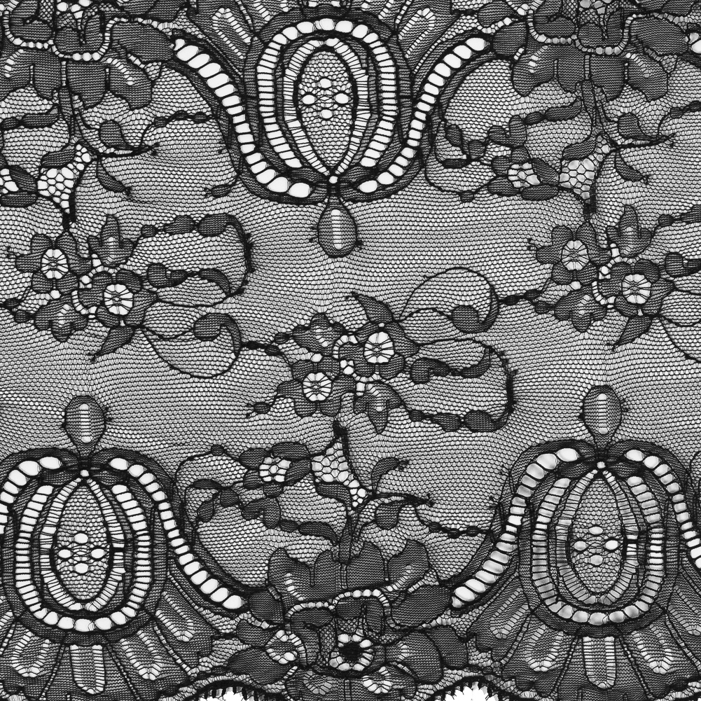 Black Double Scallop Fine Floral Lace Trim – 9.5″ Black Double Scallop Fine Floral Lace Trim – 9.5″
