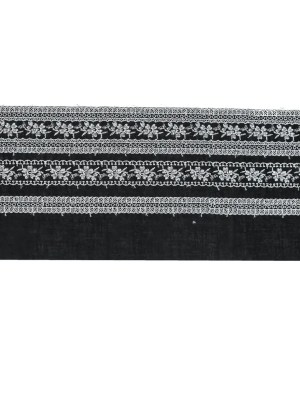 Black and White Striped Floral Embroidered Trim – 6″ Black and White Striped Floral Embroidered Trim – 6″