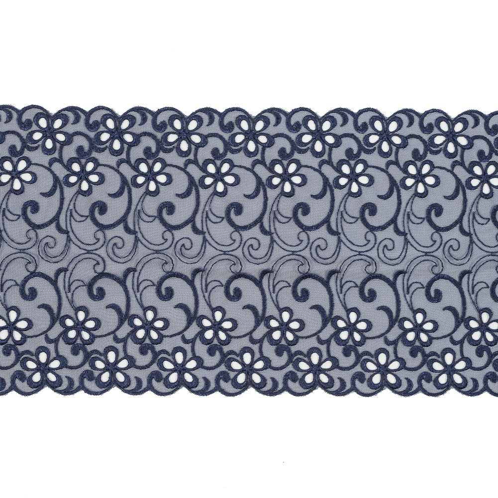 Maritime Blue Floral Embroidered Mesh – 8″ Maritime Blue Floral Embroidered Mesh – 8″