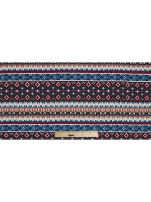 Blue, Red and Beige Geometric Cotton and Viscose Poplin Blue, Red and Beige Geometric Cotton and Viscose Poplin