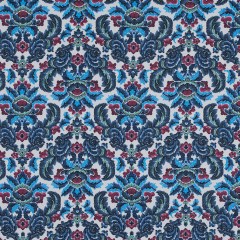 Bijou Blue, Red and Green Damask Stretch Cotton Poplin Bijou Blue, Red and Green Damask Stretch Cotton Poplin