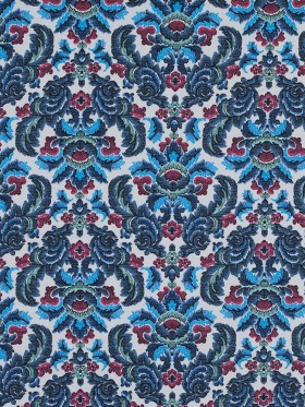 Bijou Blue, Red and Green Damask Stretch Cotton Poplin Bijou Blue, Red and Green Damask Stretch Cotton Poplin