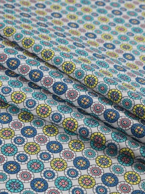 Blue and Yellow Geometric Stretch Cotton Sateen Blue and Yellow Geometric Stretch Cotton Sateen