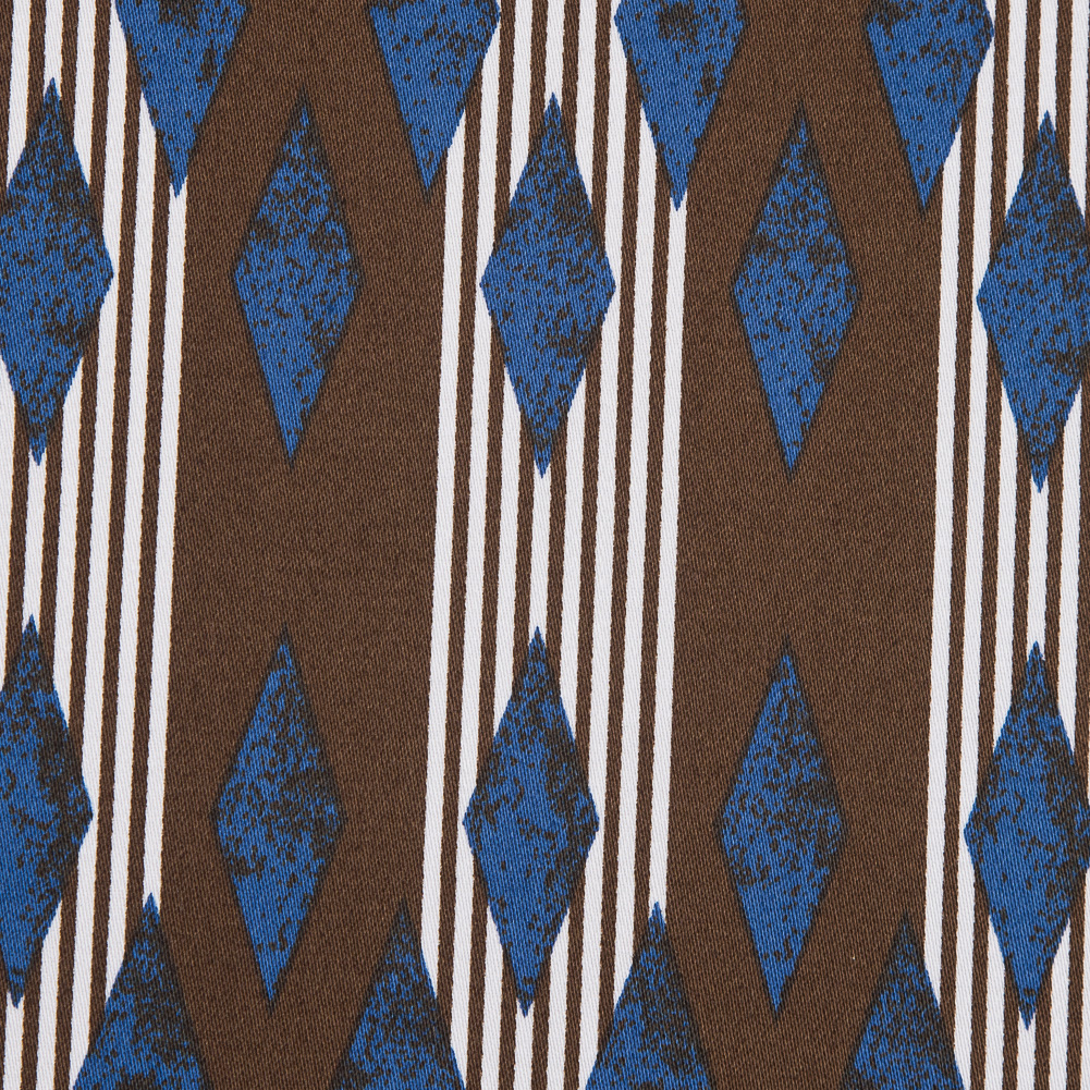Brown and Blue Geometric Stretch Cotton Sateen Brown and Blue Geometric Stretch Cotton Sateen
