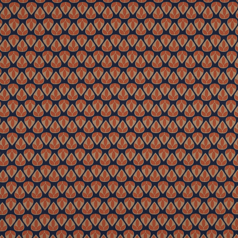 Orange and Navy Geometric Stretch Cotton Sateen Orange and Navy Geometric Stretch Cotton Sateen
