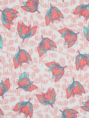 Coral and Seafoam Floral Stretch Cotton Sateen Coral and Seafoam Floral Stretch Cotton Sateen