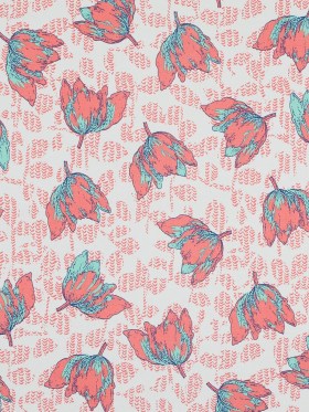 Coral and Seafoam Floral Stretch Cotton Sateen Coral and Seafoam Floral Stretch Cotton Sateen