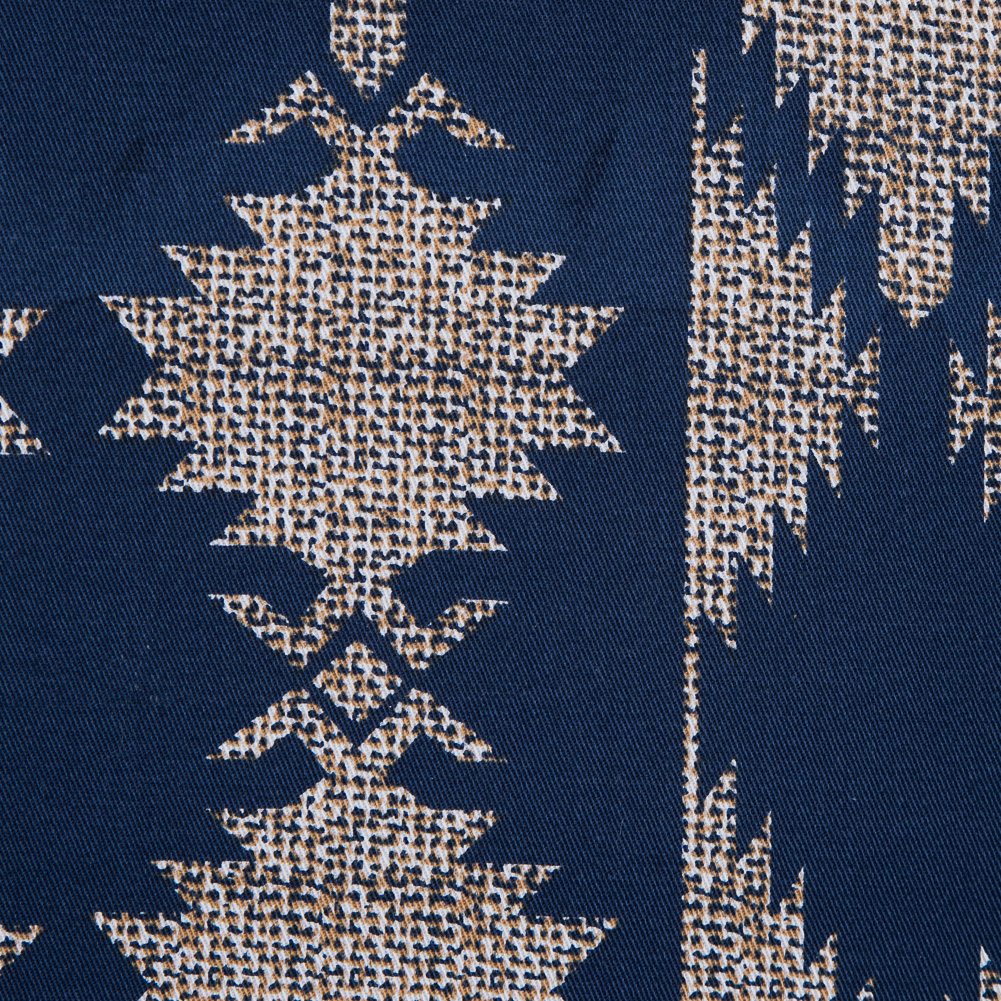 Blue and Beige Geometric Stretch Cotton Twill Blue and Beige Geometric Stretch Cotton Twill