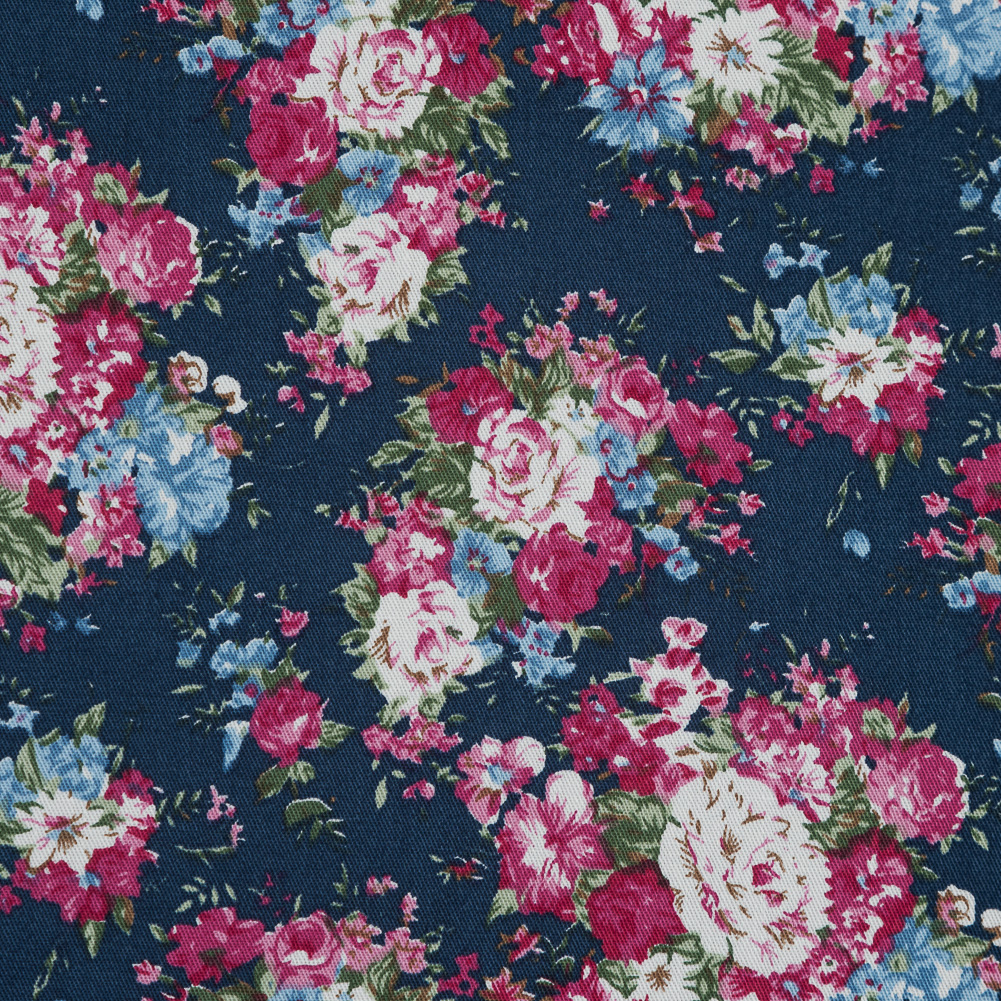 Wild Rose Pink and Insignia Blue Floral Cotton Twill Wild Rose Pink and Insignia Blue Floral Cotton Twill