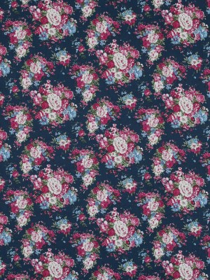 Wild Rose Pink and Insignia Blue Floral Cotton Twill Wild Rose Pink and Insignia Blue Floral Cotton Twill