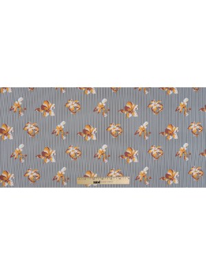 Mustard and Black Floral Striped Cotton Poplin Mustard and Black Floral Striped Cotton Poplin