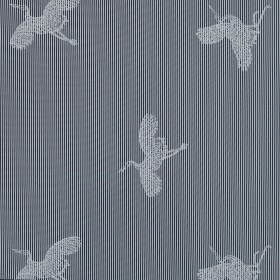 Navy and White Striped Cotton Poplin with Cranes Navy and White Striped Cotton Poplin with Cranes