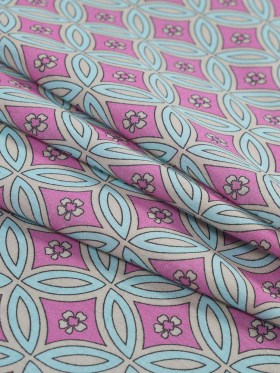Pink and Blue Geometric Floral Cotton Voile Pink and Blue Geometric Floral Cotton Voile