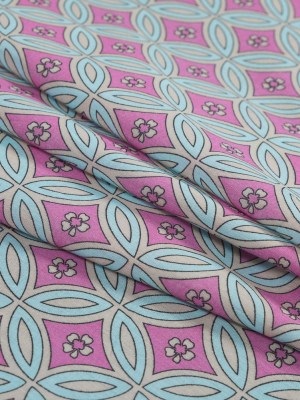 Pink and Blue Geometric Floral Cotton Voile Pink and Blue Geometric Floral Cotton Voile