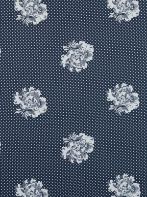 Insignia Blue and Blanc de Blanc Floral High Density Stretch Cotton Sateen Insignia Blue and Blanc de Blanc Floral High Density Stretch Cotton Sateen