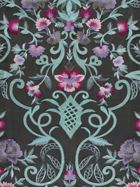 Embroidered Tulle Panel – Metallic Aqua and Fuchsia Floral Embroidered Tulle Panel – Metallic Aqua and Fuchsia Floral