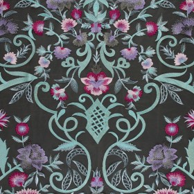 Embroidered Tulle Panel – Metallic Aqua and Fuchsia Floral Embroidered Tulle Panel – Metallic Aqua and Fuchsia Floral