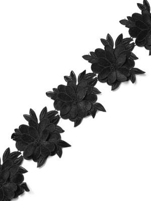 Metallic Black 3D Floral Lace Trim – 5.5″ Metallic Black 3D Floral Lace Trim – 5.5″
