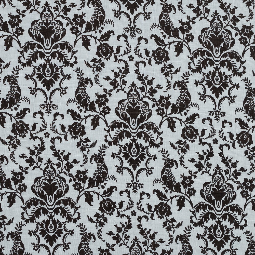 Brown and Lily White Damask Printed Linen Woven Brown and Lily White Damask Printed Linen Woven