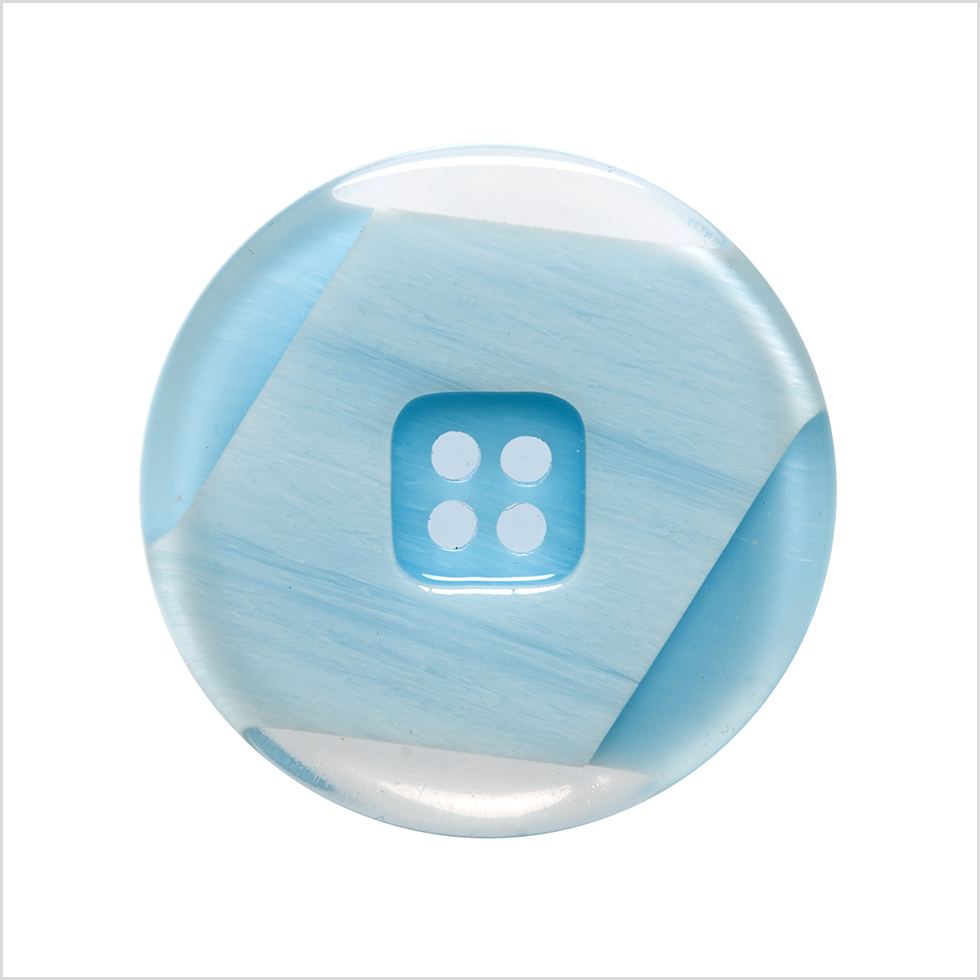 Plastic 4-Hole Button Made in Italy – 44L/28mm – Light Blue and Transparent Geometric with Square Center Plastic 4-Hole Button Made in Italy – 44L/28mm – Light Blue and Transparent Geometric with Square Center