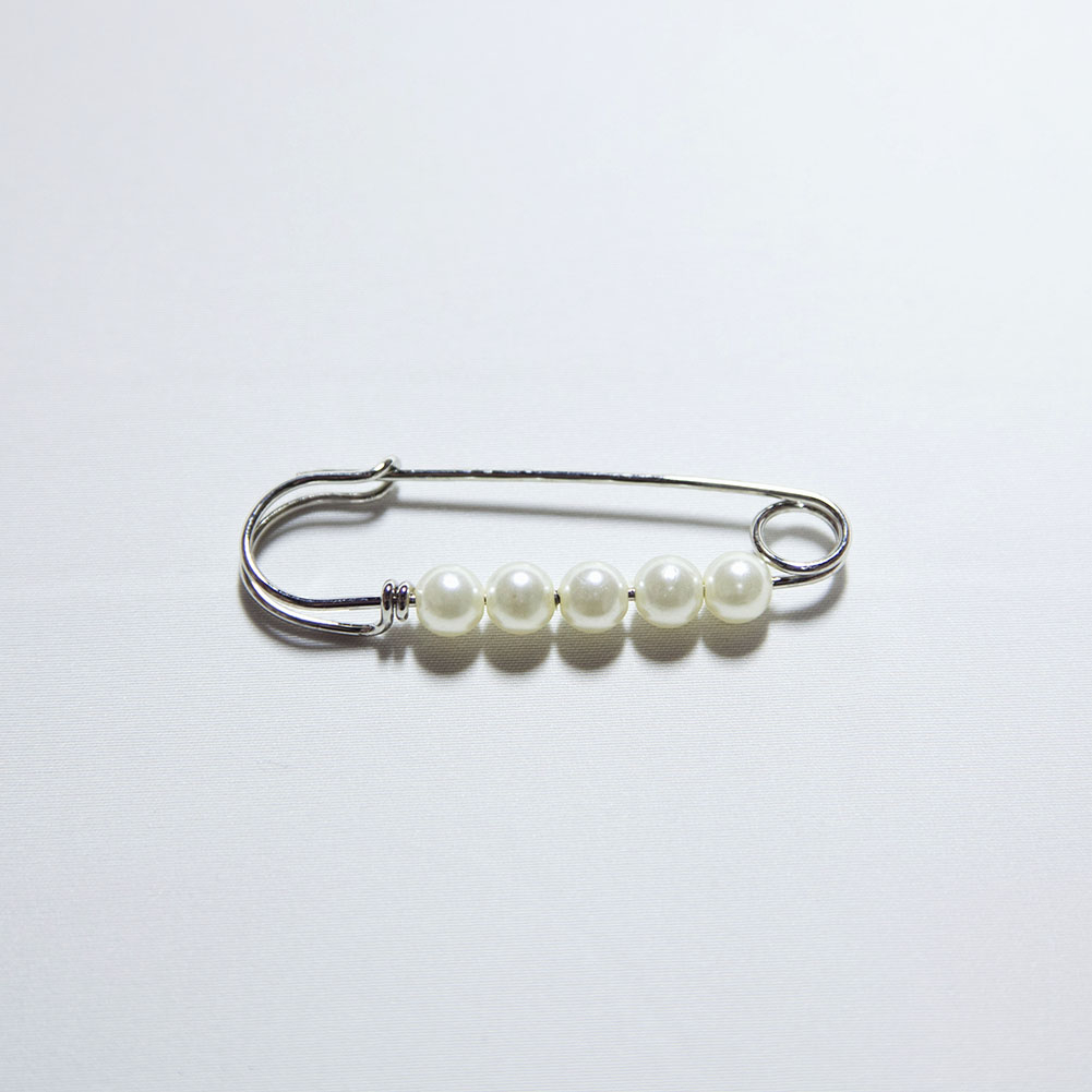 Italian Silver Safety Pin with Pearls - 0.875" x 2.265"