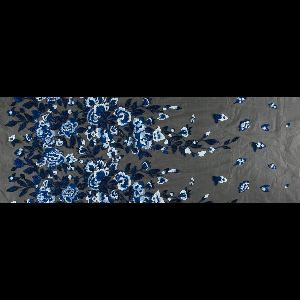 Royal Blue and Sea Foam Novelty Floral Embroidered Mesh Royal Blue and Sea Foam Novelty Floral Embroidered Mesh