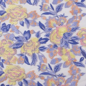 Lavender and Yellow Novelty Floral Embroidered Mesh Lavender and Yellow Novelty Floral Embroidered Mesh