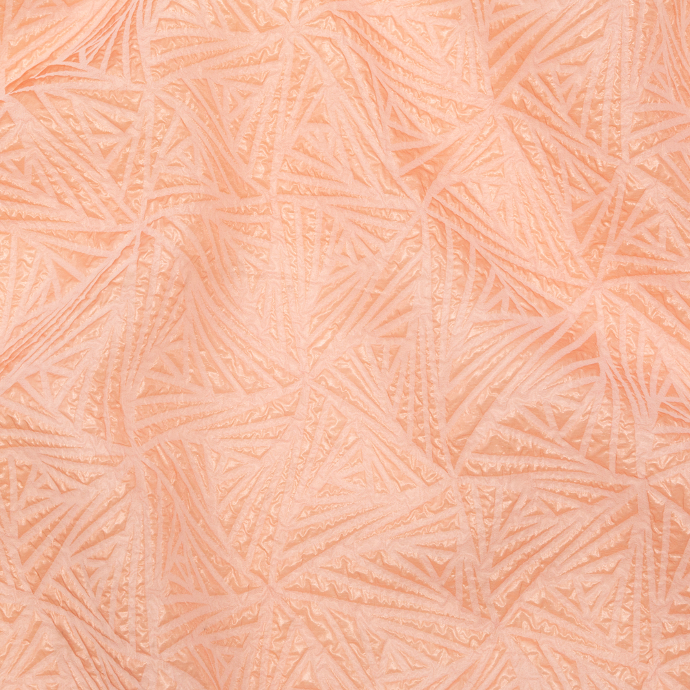 Luminous Coral Geometric Double-Layer Creped Organza Brocade Luminous Coral Geometric Double-Layer Creped Organza Brocade