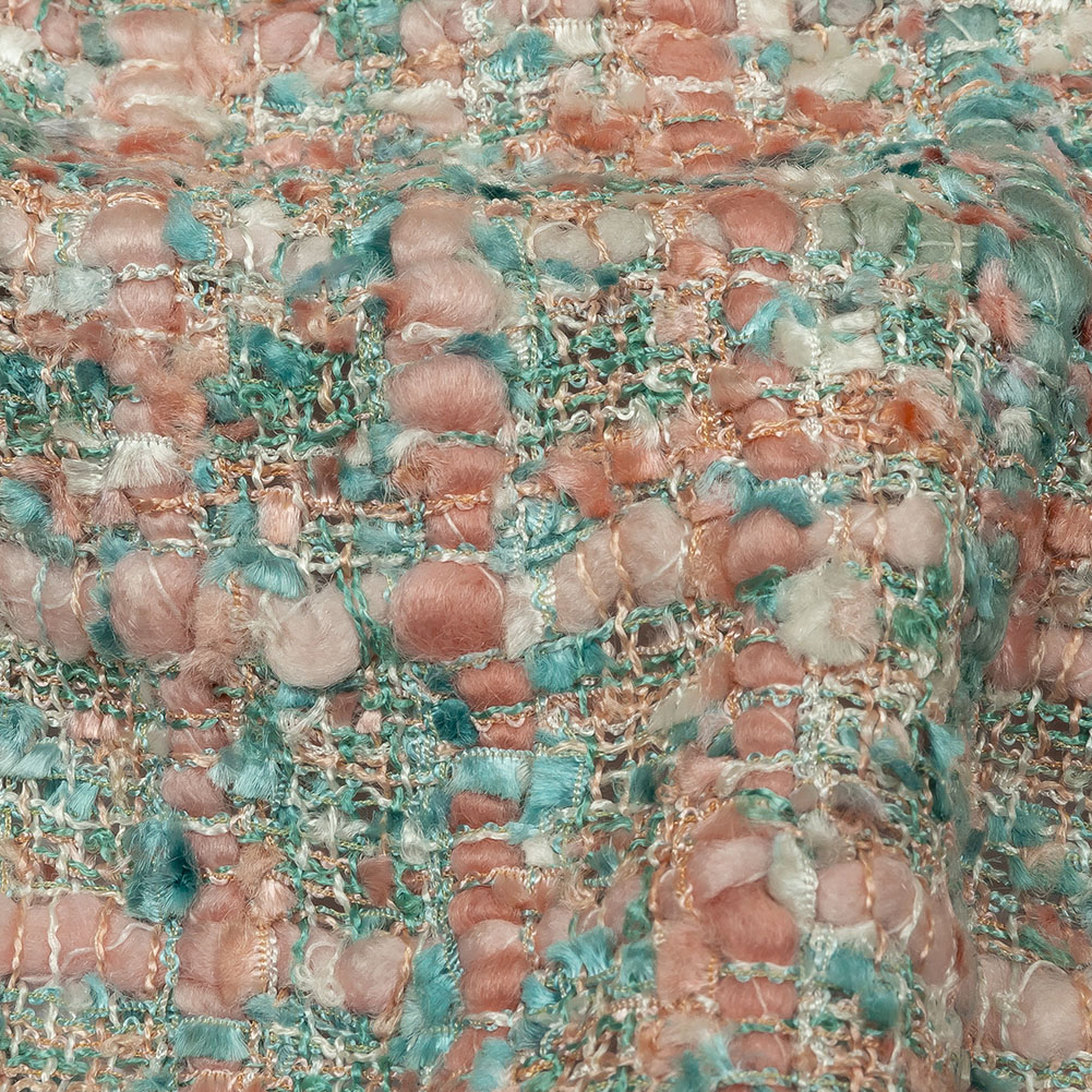 Viscose and Acrylic Chenille Tweed – Rose Tan and Light Teal – Newcastle Collection Viscose and Acrylic Chenille Tweed – Rose Tan and Light Teal – Newcastle Collection