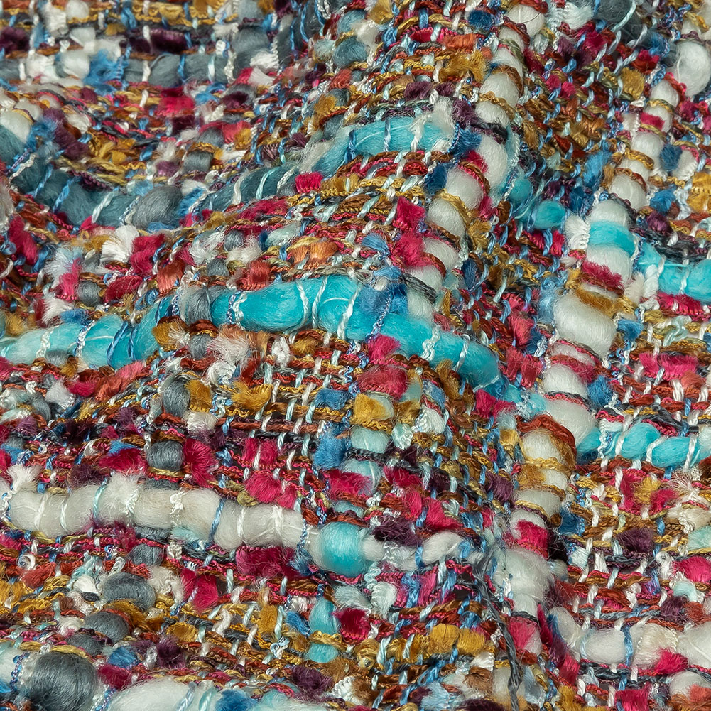 Viscose and Acrylic Chenille Tweed - Sky, Bronze Mist, and Magenta - Newcastle Collection