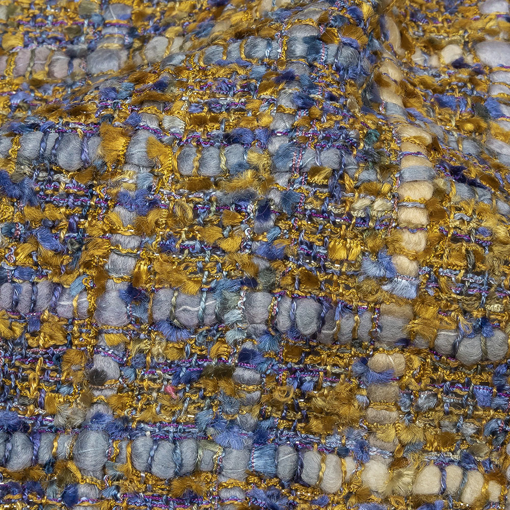 Viscose and Acrylic Chenille Tweed – Blue and Mustard Metallic – Newcastle Collection Viscose and Acrylic Chenille Tweed – Blue and Mustard Metallic – Newcastle Collection