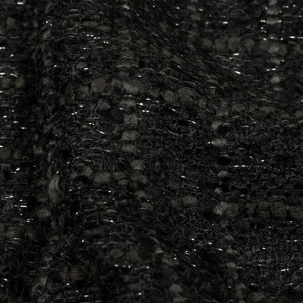 Viscose and Acrylic Chenille Tweed - Charcoal, Black Bean and Metallic Silver - Newcastle Collection