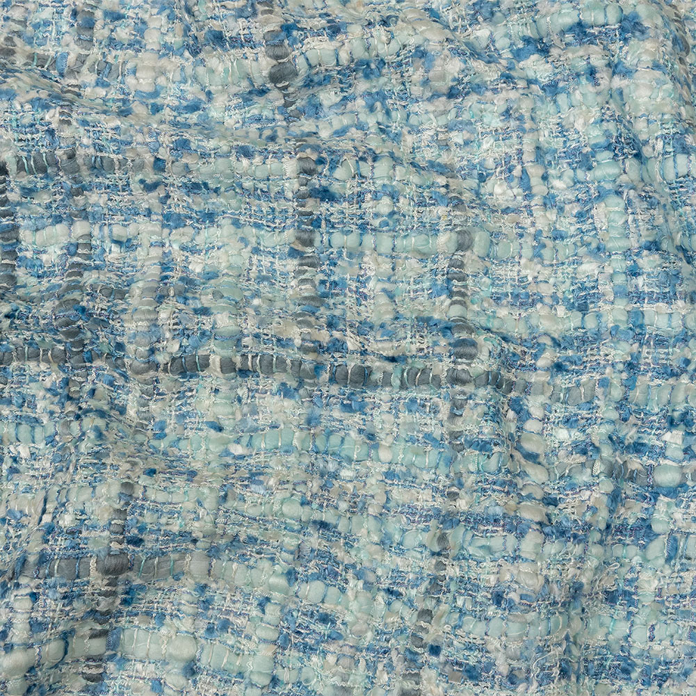 Viscose and Acrylic Chenille Tweed – Bijou Blue, White and Gray – Newcastle Collection Viscose and Acrylic Chenille Tweed – Bijou Blue, White and Gray – Newcastle Collection