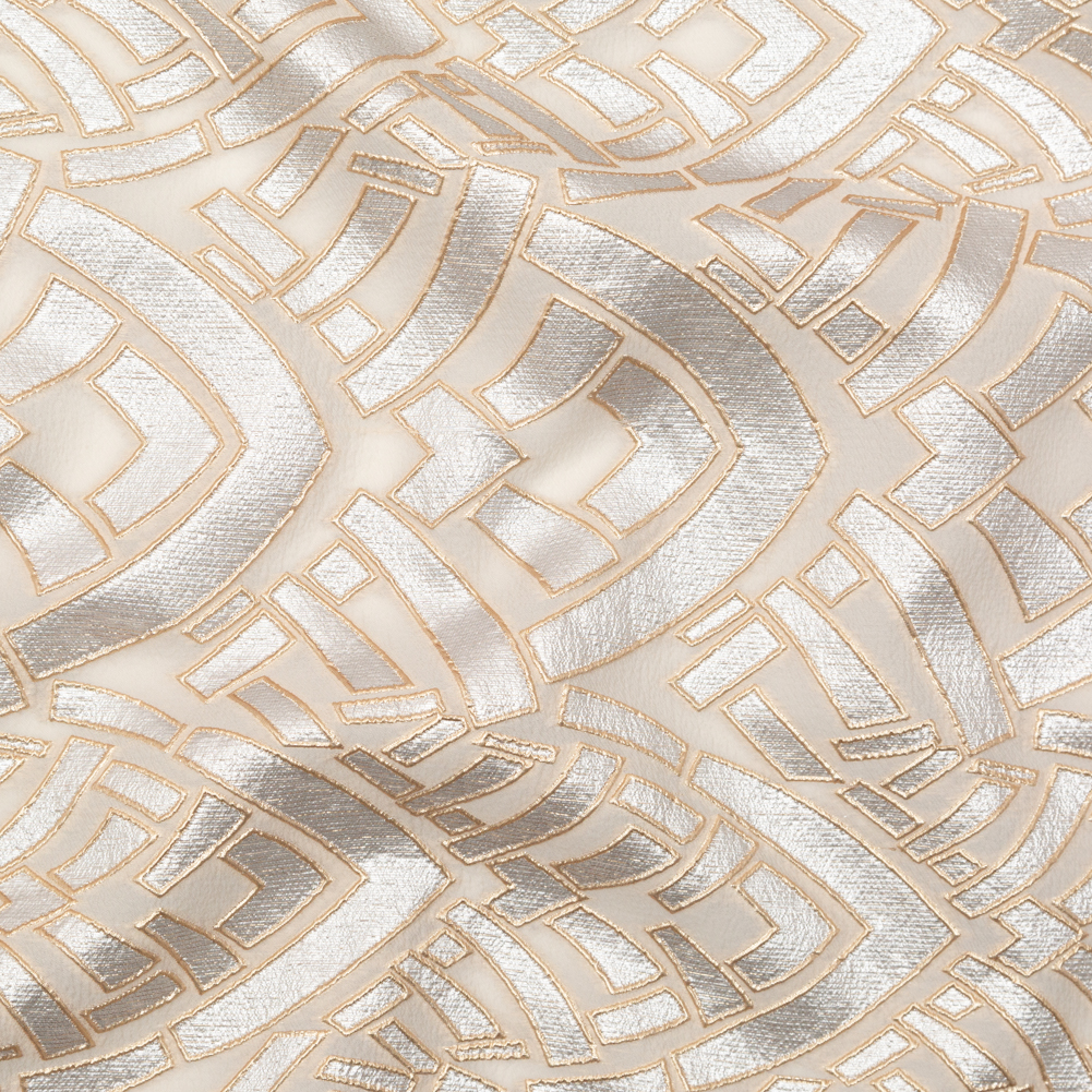 Metallic Gold, Silver and Ecru Geometric Luxury Brocade Metallic Gold, Silver and Ecru Geometric Luxury Brocade