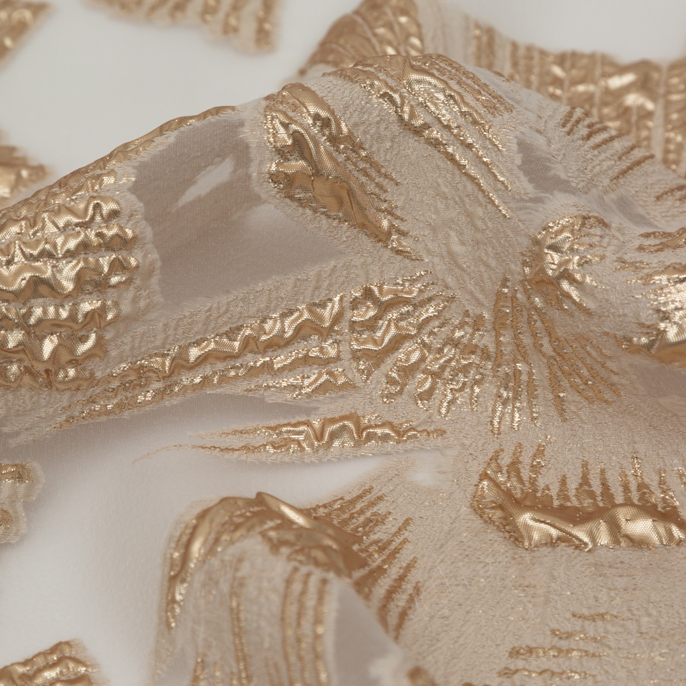 Metallic Gold and Ecru Large-Scale Burnout Floral Luxury Brocade Metallic Gold and Ecru Large-Scale Burnout Floral Luxury Brocade