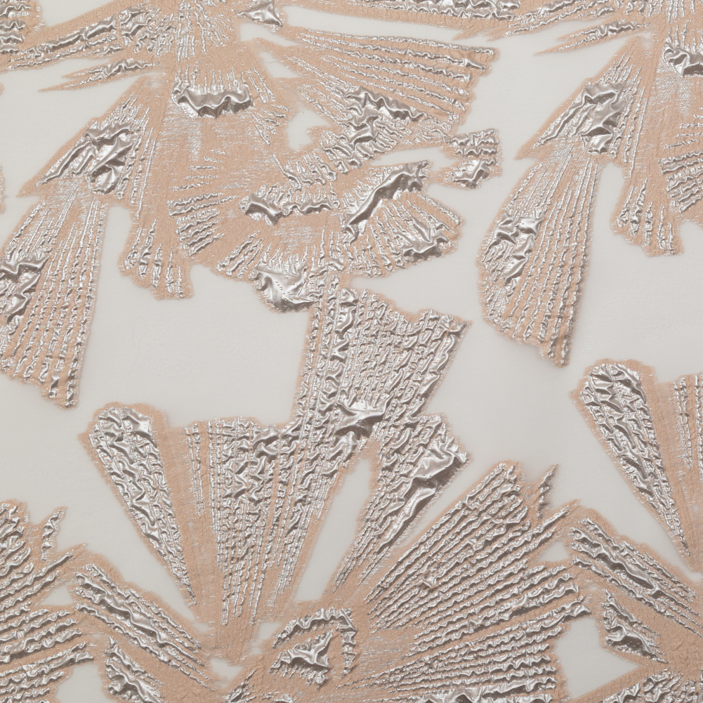 Metallic Silver and Peach Large-Scale Burnout Floral Luxury Brocade Metallic Silver and Peach Large-Scale Burnout Floral Luxury Brocade