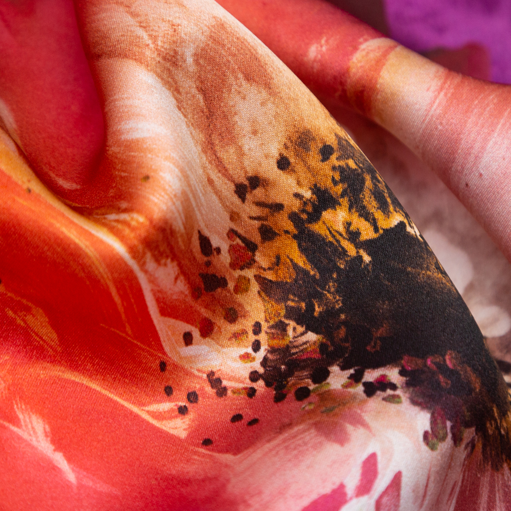 Mood Exclusive Italian Pink, Orange and Blue Painterly Floral Digitally Printed Silk Charmeuse Mood Exclusive Italian Pink, Orange and Blue Painterly Floral Digitally Printed Silk Charmeuse
