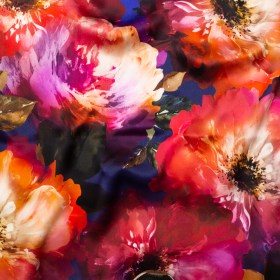 Mood Exclusive Italian Pink, Orange and Blue Painterly Floral Digitally Printed Silk Charmeuse Mood Exclusive Italian Pink, Orange and Blue Painterly Floral Digitally Printed Silk Charmeuse