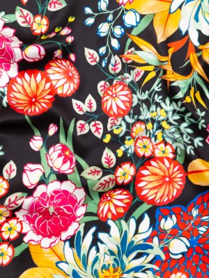 Mood Exclusive Italian Black, Green and Tangerine Floral Digitally Printed Silk Charmeuse Mood Exclusive Italian Black, Green and Tangerine Floral Digitally Printed Silk Charmeuse