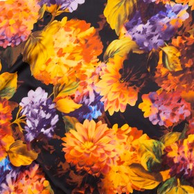 Mood Exclusive Italian Jaffa Orange, Moss and Grape Royale Painterly Floral Digitally Printed Silk Charmeuse Mood Exclusive Italian Jaffa Orange, Moss and Grape Royale Painterly Floral Digitally Printed Silk Charmeuse