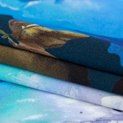 Mood Exclusive Italian Peacoat and Gray Mist Painterly Floral Digitally Printed Silk Charmeuse Mood Exclusive Italian Peacoat and Gray Mist Painterly Floral Digitally Printed Silk Charmeuse