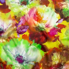 Mood Exclusive Italian Green and Orange Painterly Floral Digitally Printed Silk Charmeuse Mood Exclusive Italian Green and Orange Painterly Floral Digitally Printed Silk Charmeuse