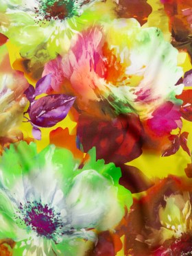 Mood Exclusive Italian Green and Orange Painterly Floral Digitally Printed Silk Charmeuse Mood Exclusive Italian Green and Orange Painterly Floral Digitally Printed Silk Charmeuse