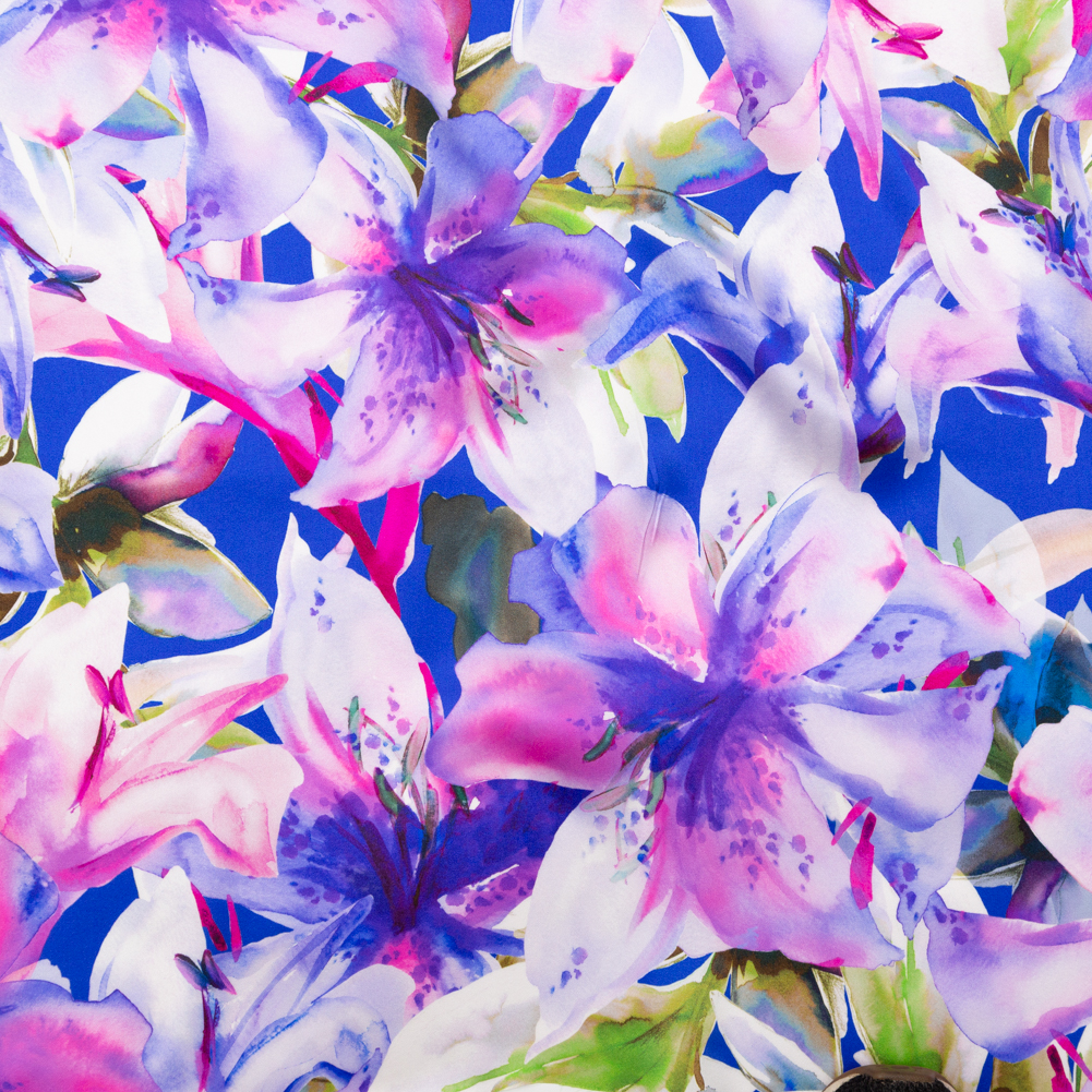 Mood Exclusive Italian Deep Blue and Red Violet Watercolor Floral Digitally Printed Silk Charmeuse Mood Exclusive Italian Deep Blue and Red Violet Watercolor Floral Digitally Printed Silk Charmeuse