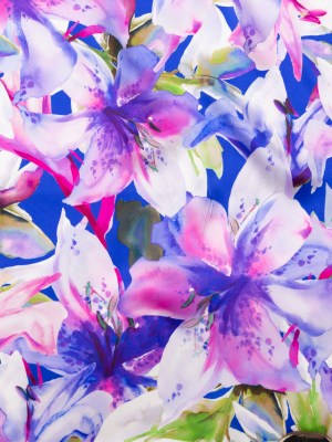 Mood Exclusive Italian Deep Blue and Red Violet Watercolor Floral Digitally Printed Silk Charmeuse Mood Exclusive Italian Deep Blue and Red Violet Watercolor Floral Digitally Printed Silk Charmeuse